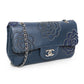 Lambskin Embroidered Camellia Navy Flap Bag