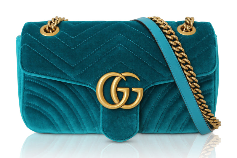 GG Marmont Turquoise Velvet Bag