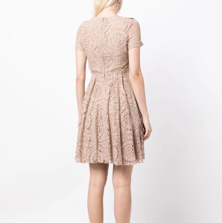 Elegant Burberry lace dress with intricate detailing, showcasing a classic and sophisticated fashion style.