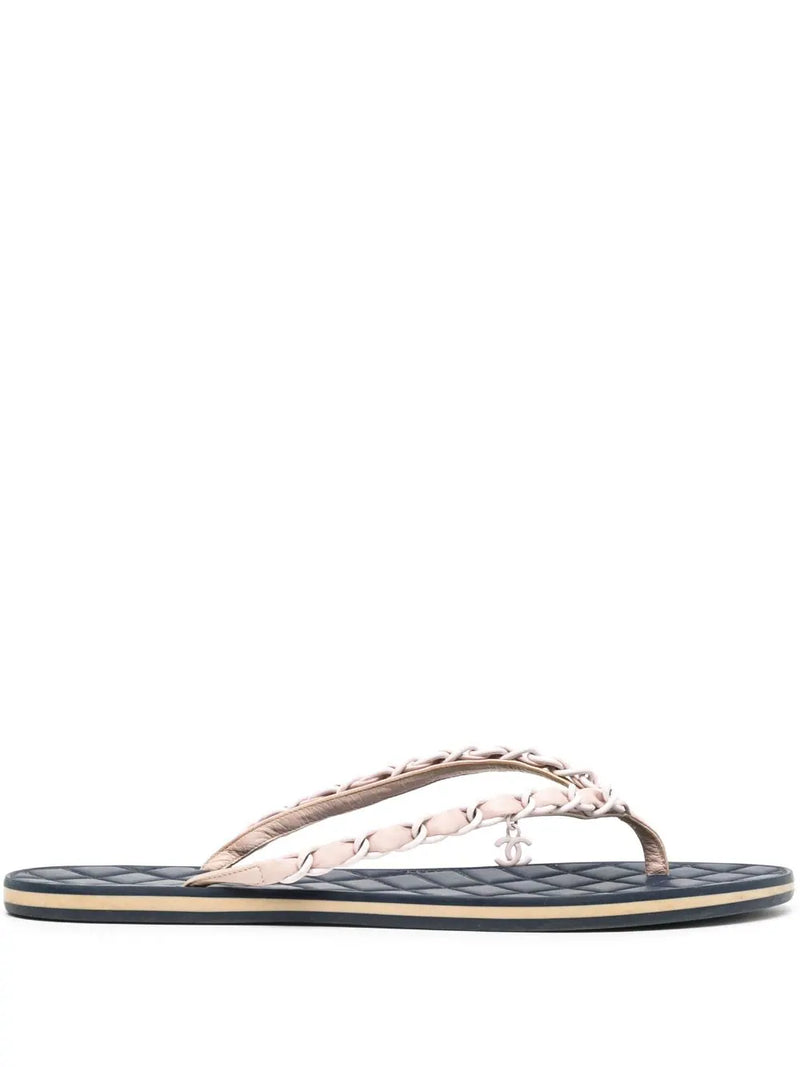Chain-link Leather Flip Flops