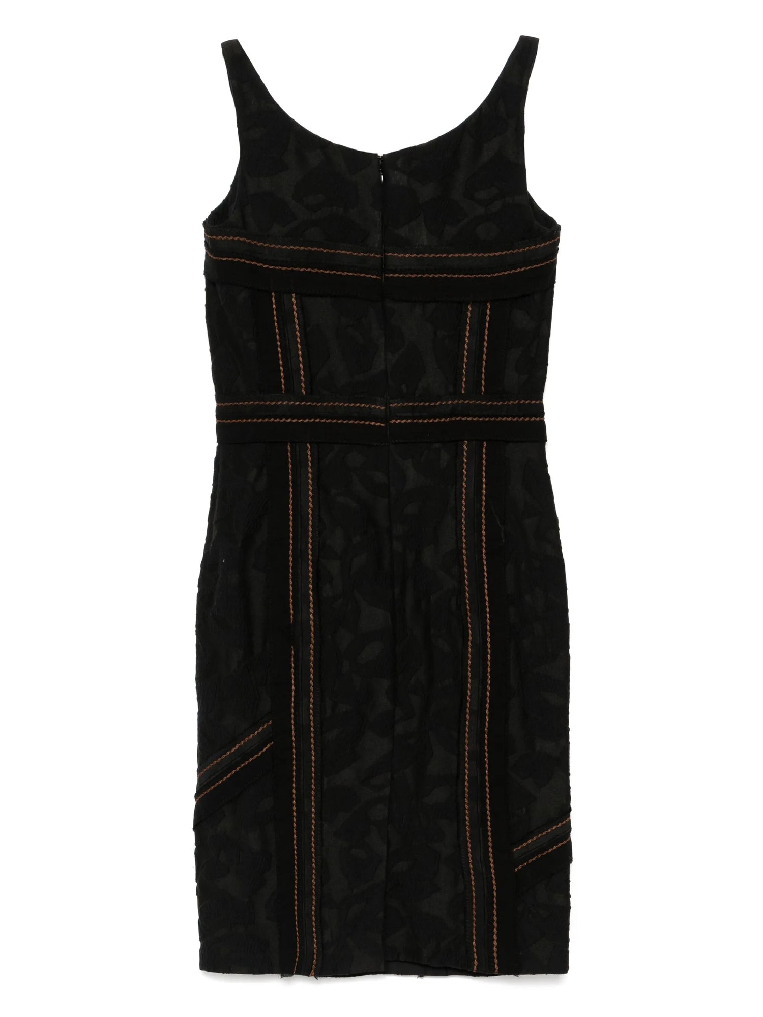Prada Black dress with orange stitching on a white background