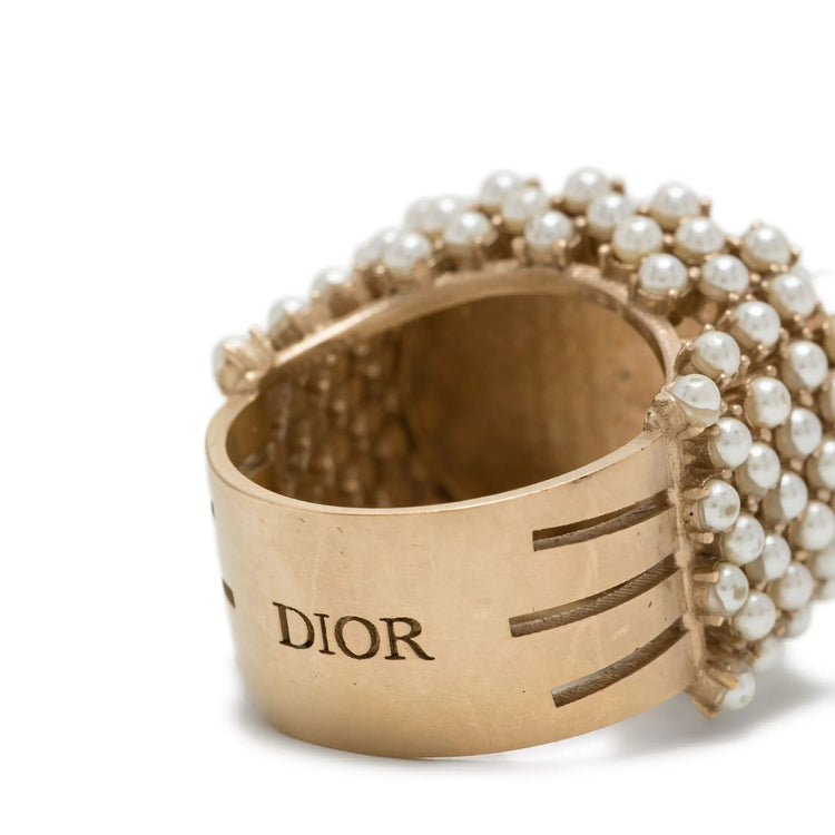 Dior Ornate Ring with Pearls in Gold