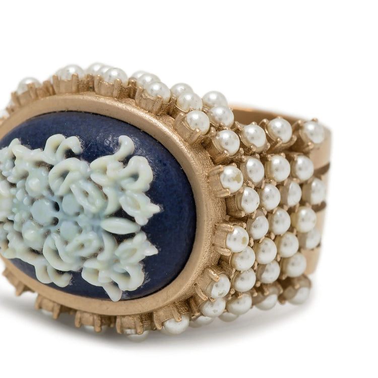 Dior Ornate Ring with Pearls in Gold
