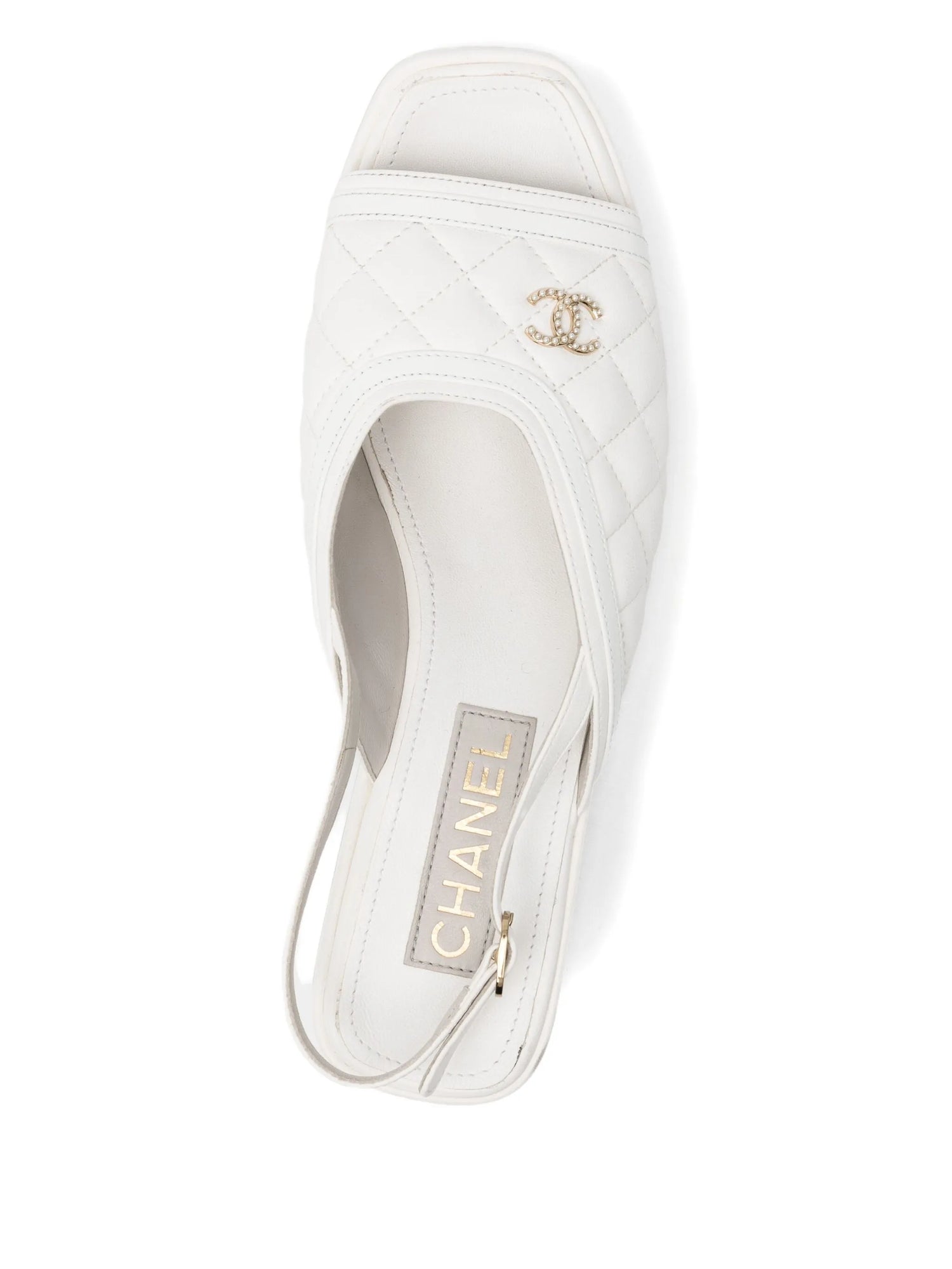 Chanel White platform sandals on a white background