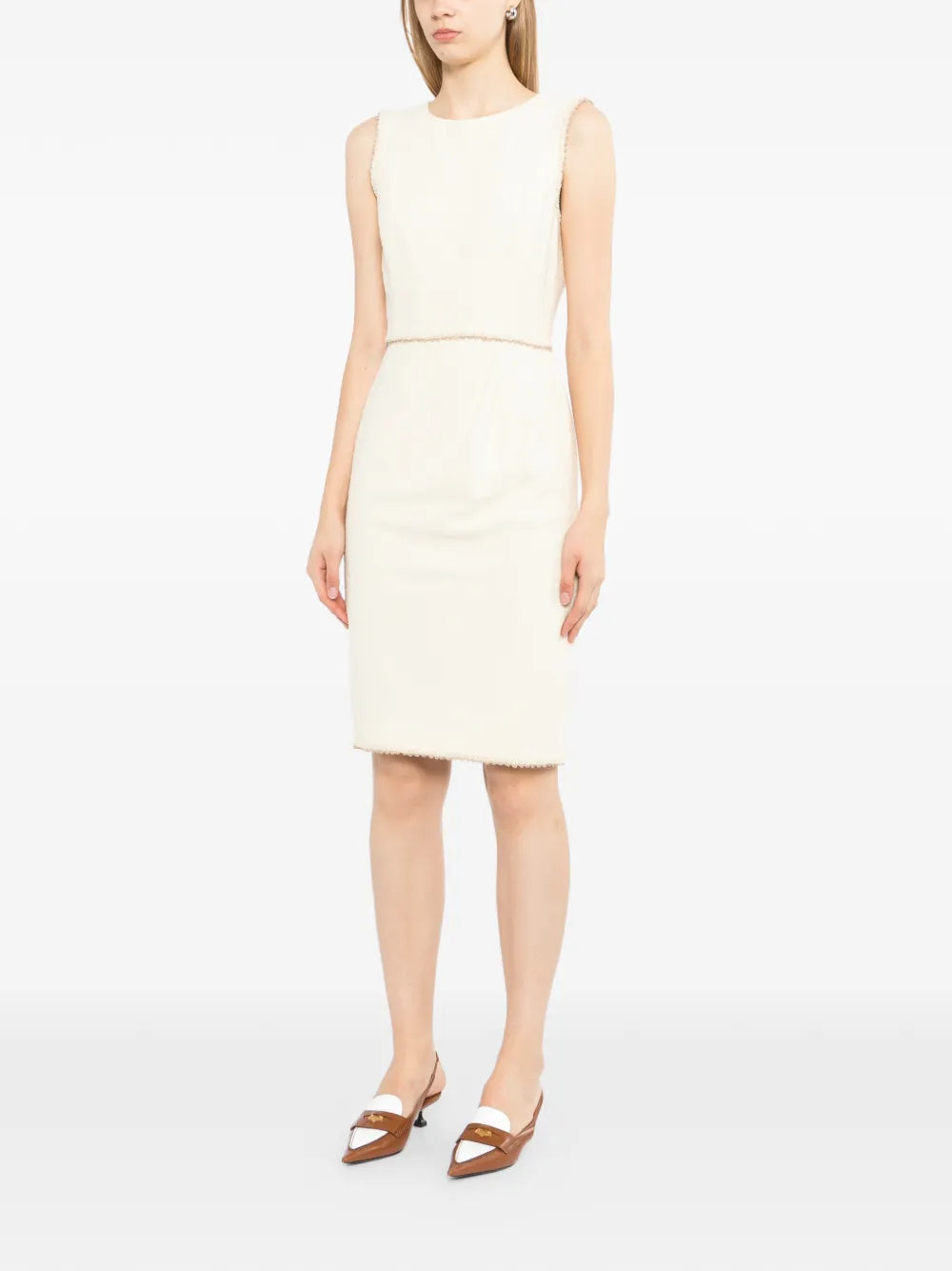 Sleeveless Cream Wool Tweed Dress