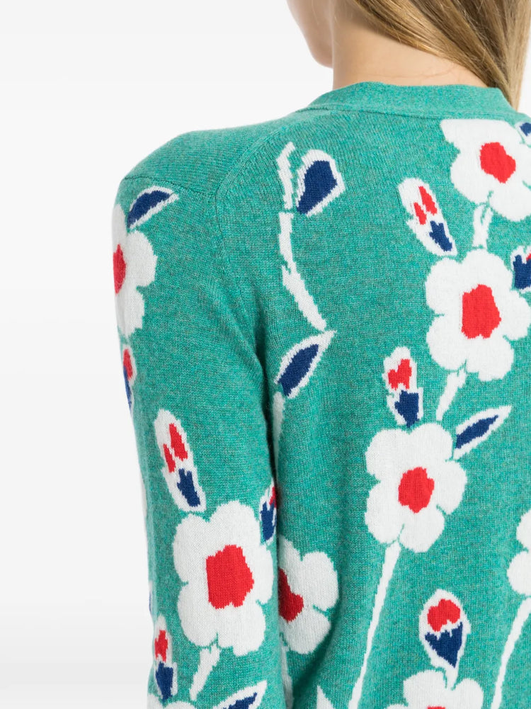 2015 Green Floral Cashmere Knit Cardigan - view 5
