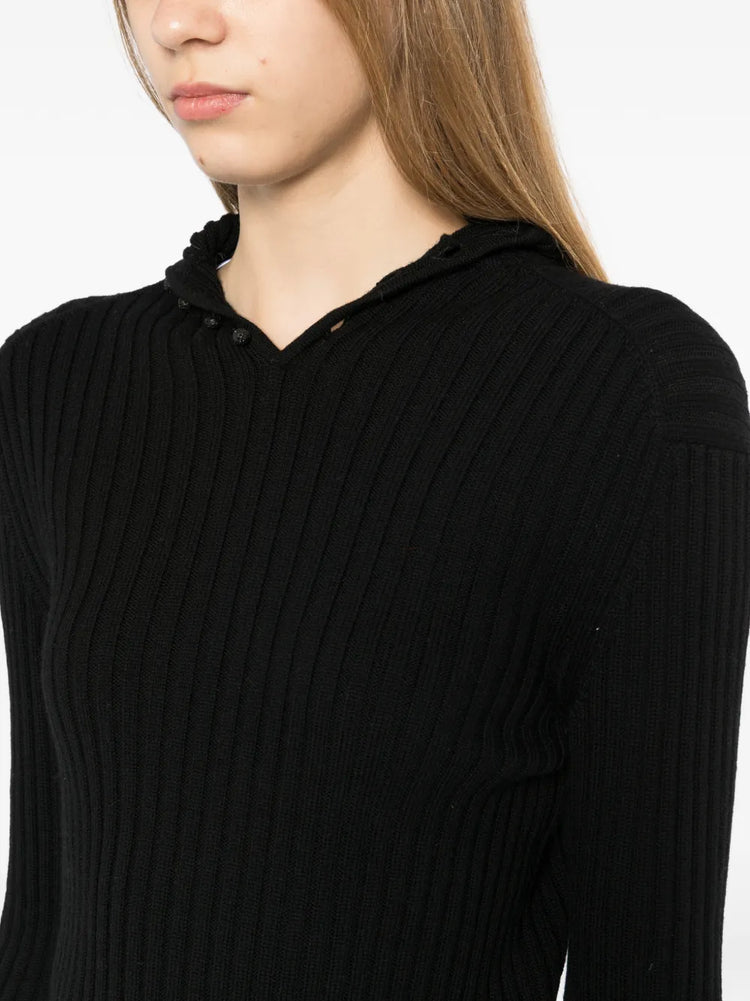 Black Ribbed Wool Fold-Over Turtleneck Sweater - view 5