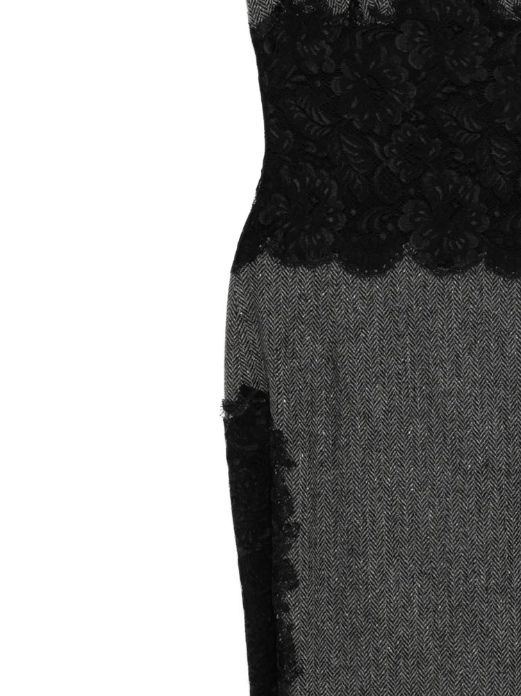 Herringbone Wool Dress with Lace - view 3