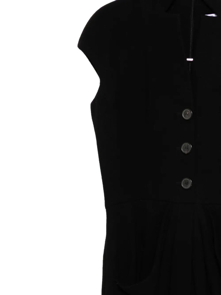 Tailored Black Wool Draped Dress - view 3