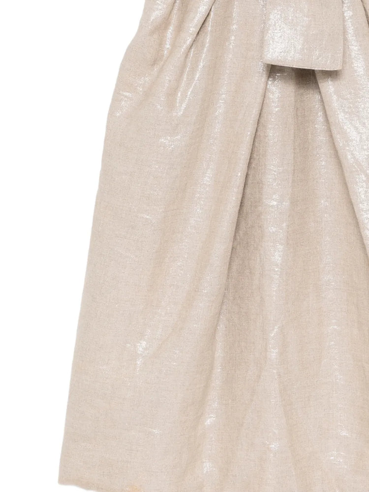 Metallic Gold Draped Linen Midi Dress - view 3