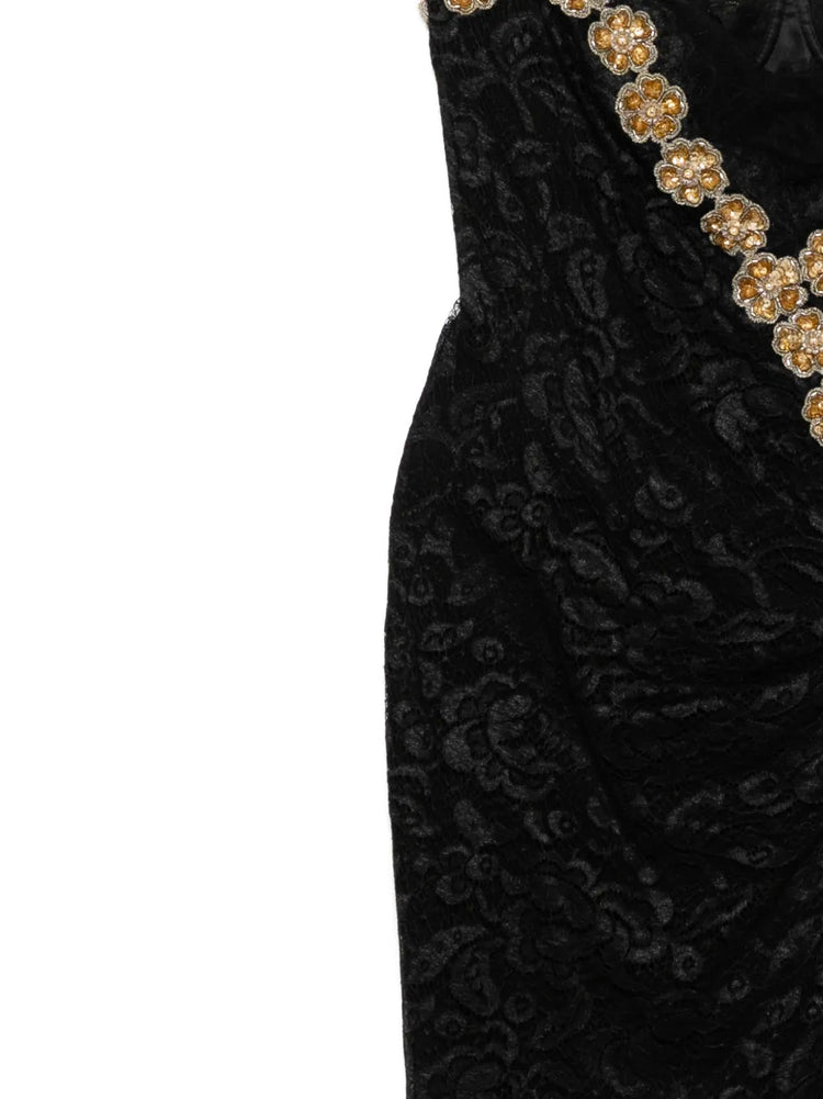 Lace Slip Dress with Floral Embellishment - view 3
