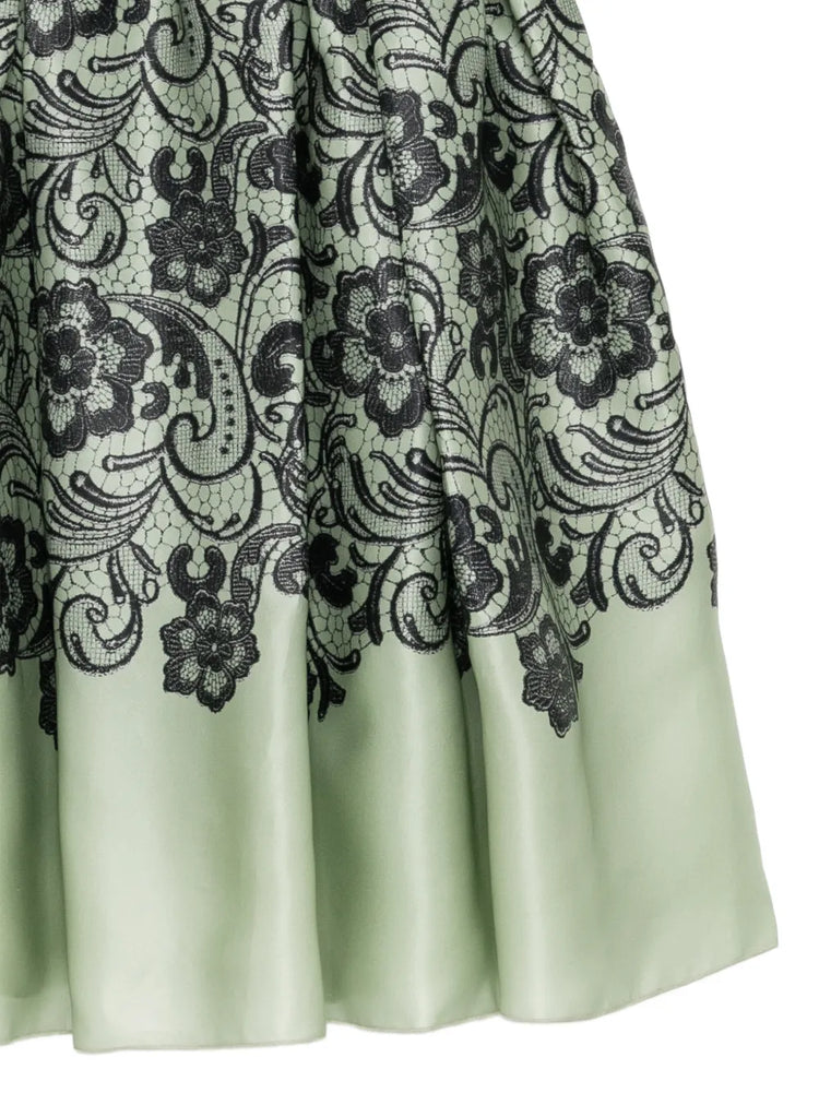 Mint Silk Floral Lace Print Dress - view 3