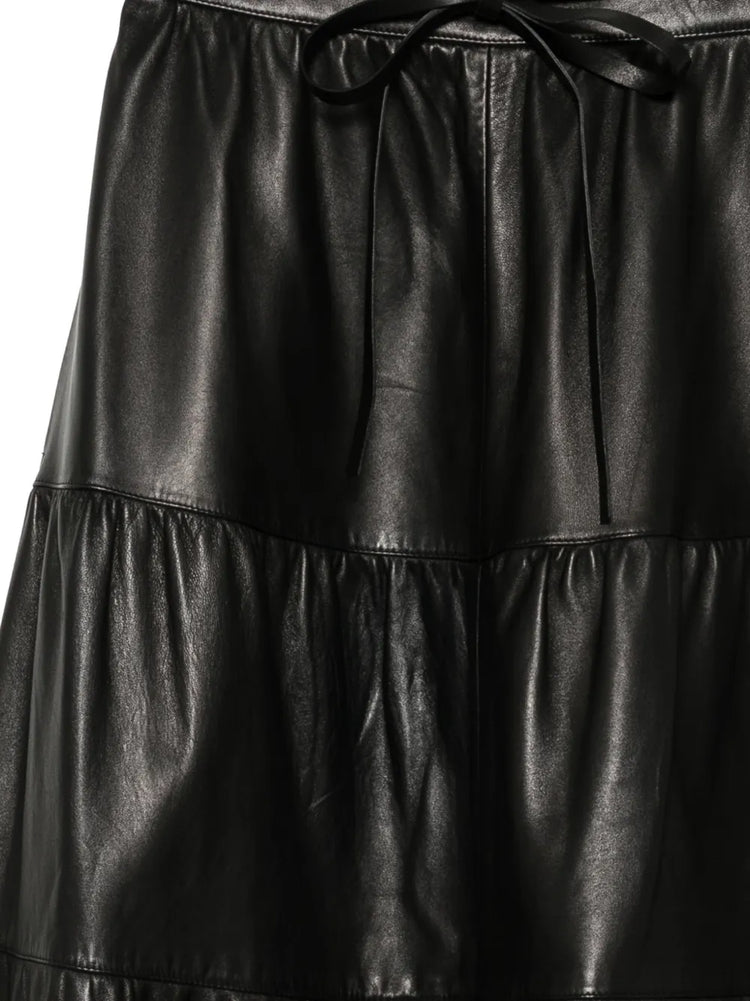 Black Leather Tiered Skirt - view 3