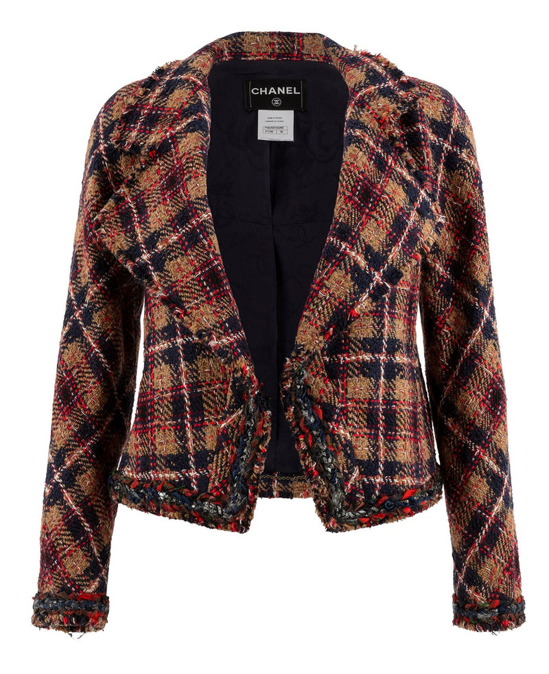 Tweed Jacket Plaid Pattern Brown Multi