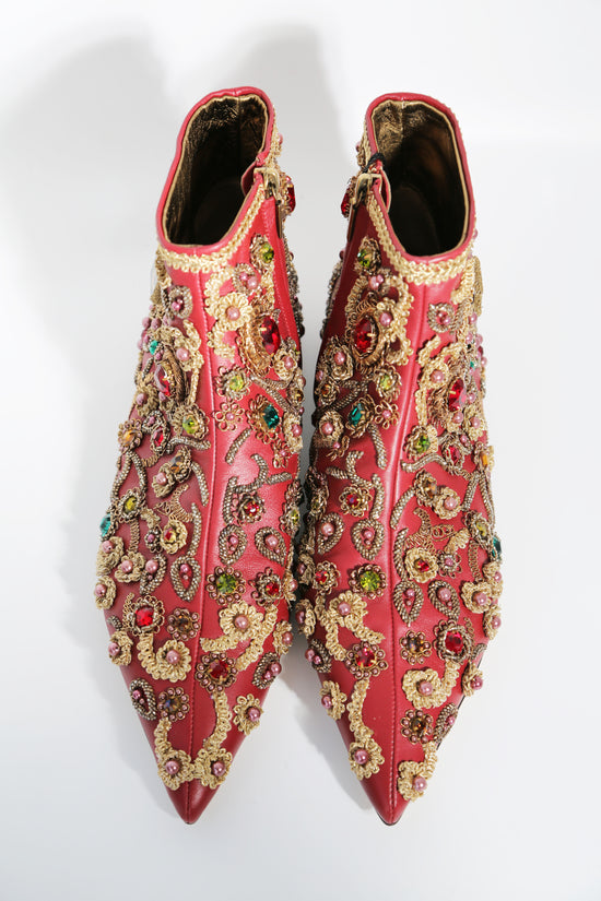 D&G Red Jewelled Ankle Boots