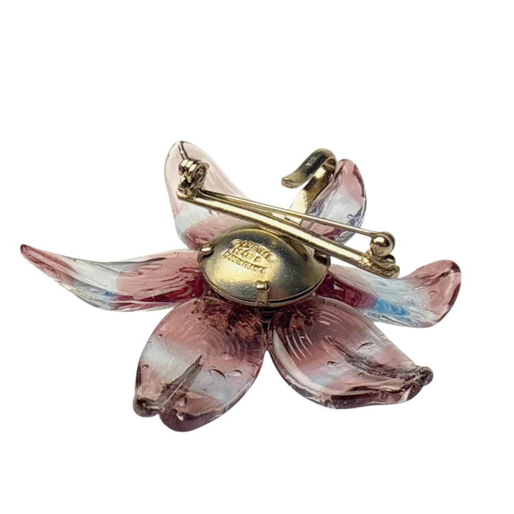 Chanel 1998 Gripoix glass flower brooch with colorful glass petals and gold-tone pin back, elegant vintage jewelry accessory.