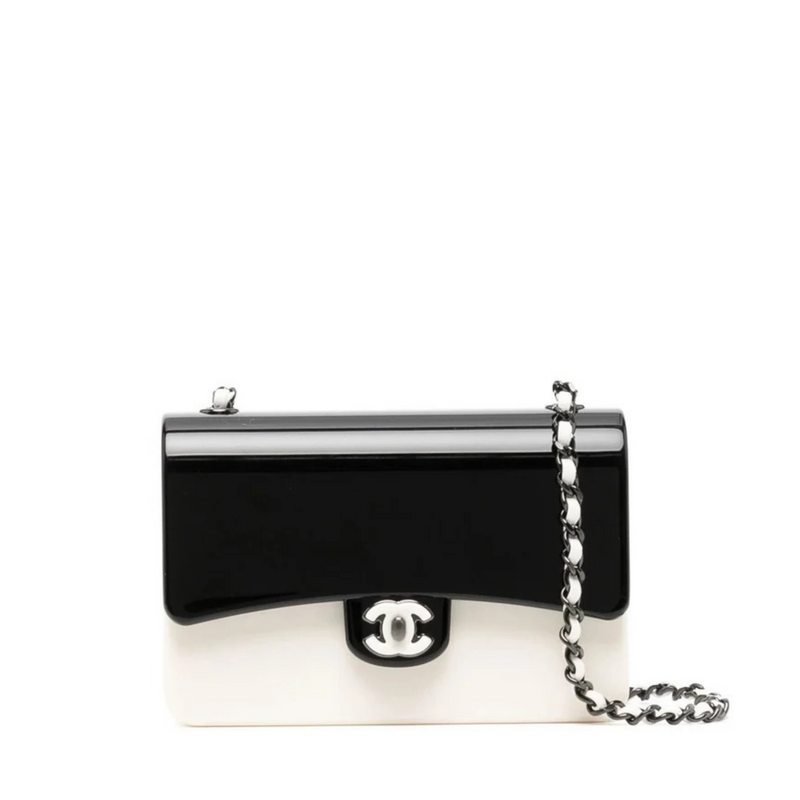 Chanel Colour-Block Flap Bag Minaudière shoulder bag with vibrant color blocks and a gold chain strap.