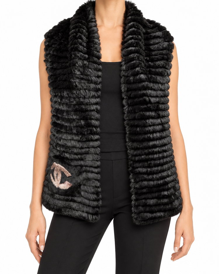 Black wool and Orylag shawl scarf by Chanel featuring luxurious fabric and elegant design, styled for sophisticated wear.