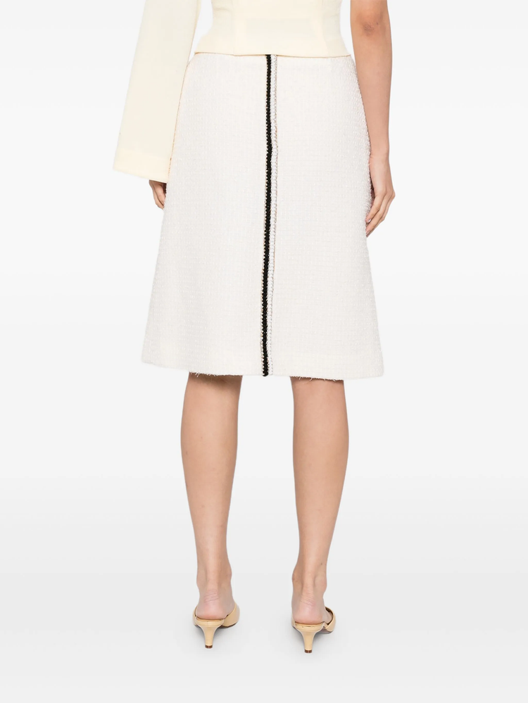 Chanel 2020 cream tweed knee-length skirt, stylish skirts and shorts, textured fabric, classic design, elegant fashion piece