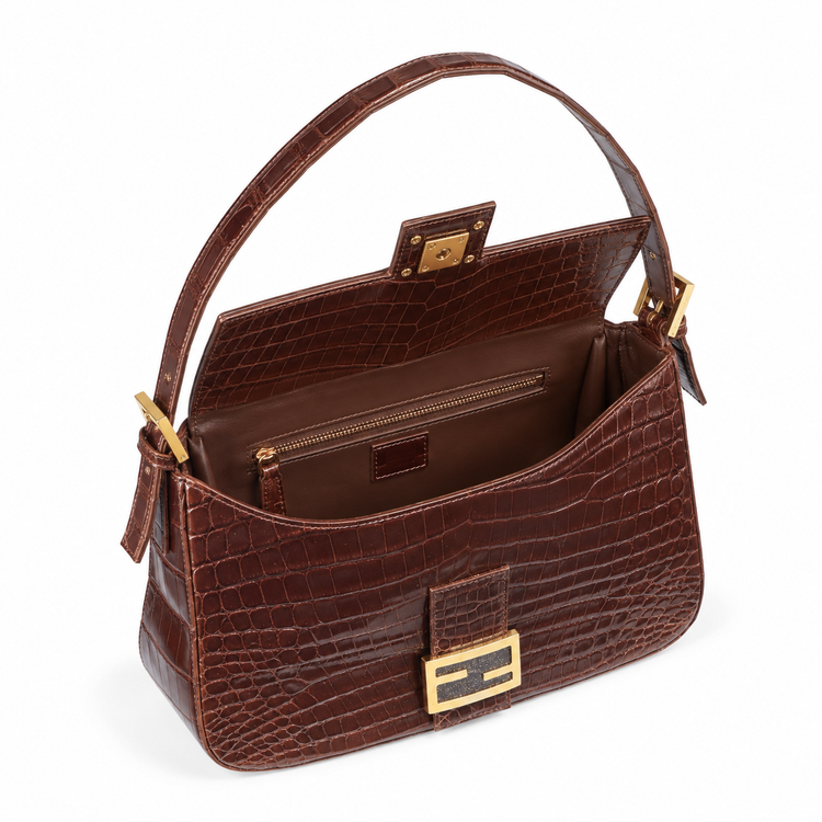 Fendi Rare Crocodile Mamma Baguette Shoulder Bag in elegant crocodile leather with a sleek design.