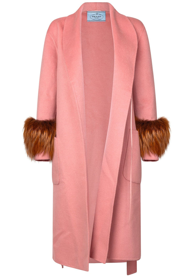 Prada Pink Wool Coat with Fur Cuffs