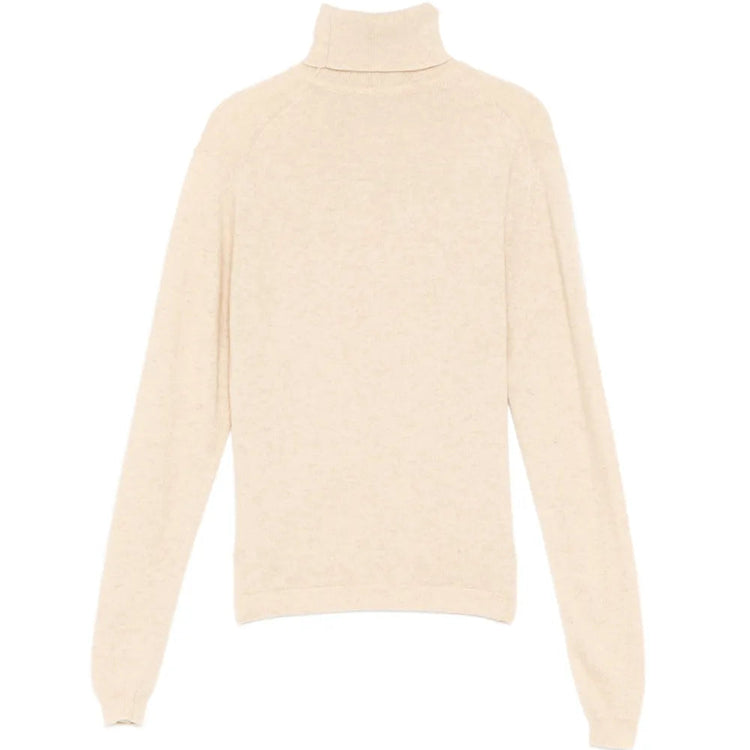 Hermès beige cashmere turtleneck top displayed on a mannequin, showcasing soft, luxurious knit fabric and classic style.