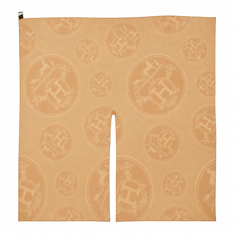 Hermès Cashmere New Libris Poncho scarf in kraft color, featuring soft, luxurious cashmere fabric and elegant drape.