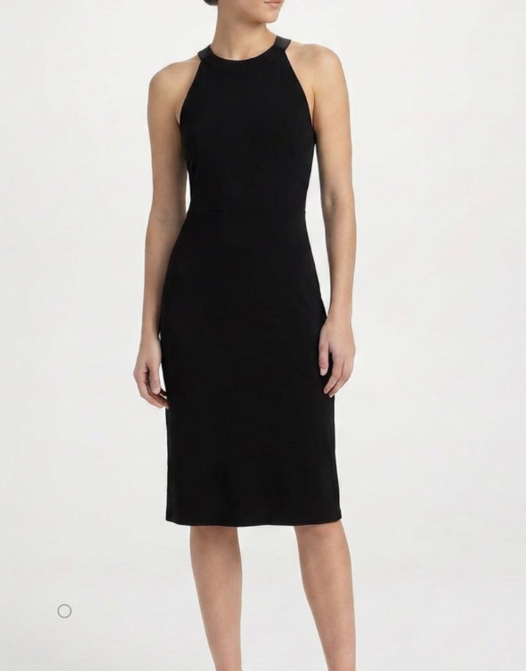 Black draped viscose maxi dress by Prada, showcasing a flowing silhouette and elegant draping fabric.
