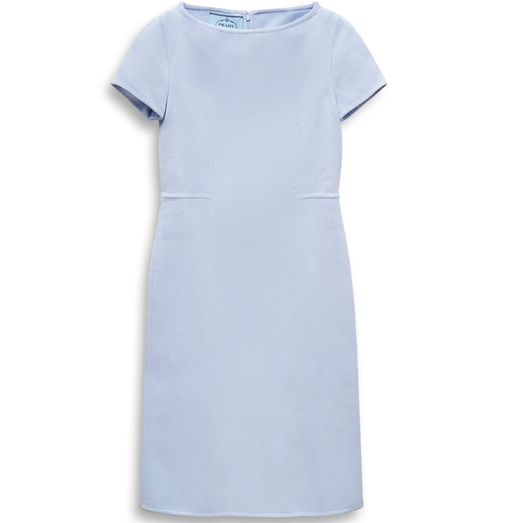 Baby blue Prada dress for girls, elegant sleeveless design with delicate fabric and subtle detailing, perfect for special occasions.