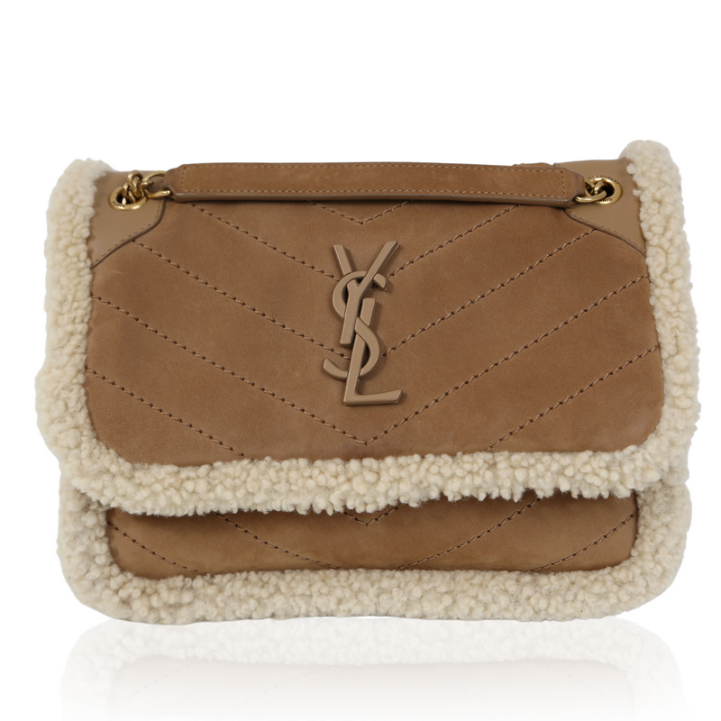 Niki Medium Shearling-Trim Bag