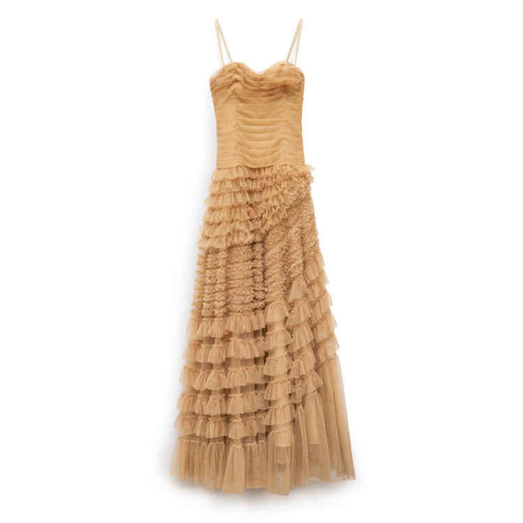 Vintage Dior nude Beige ruffled dress runaway