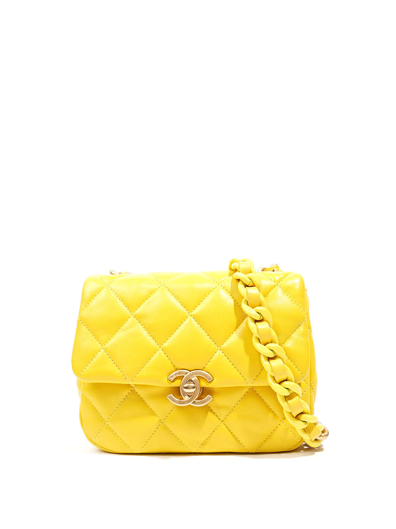 Candy Chain CC Yellow Mini Square Flap Bag