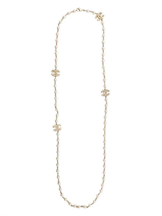 CC pearl-embellished chain necklace