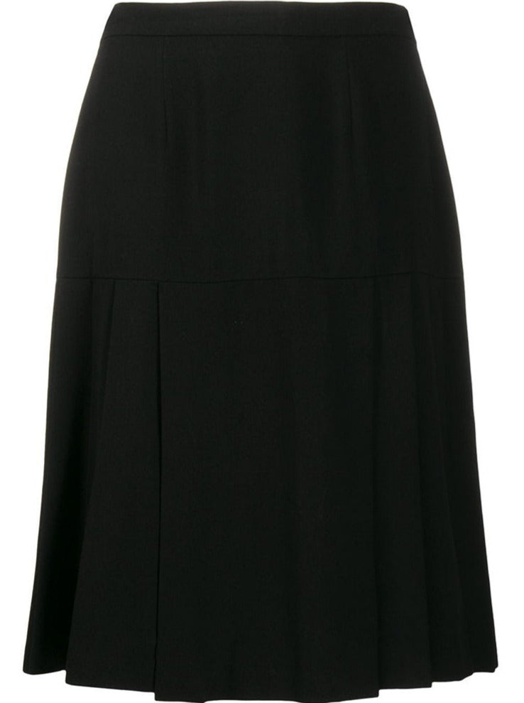 Pleated Black Wool Skirt - rewindvintageofficial