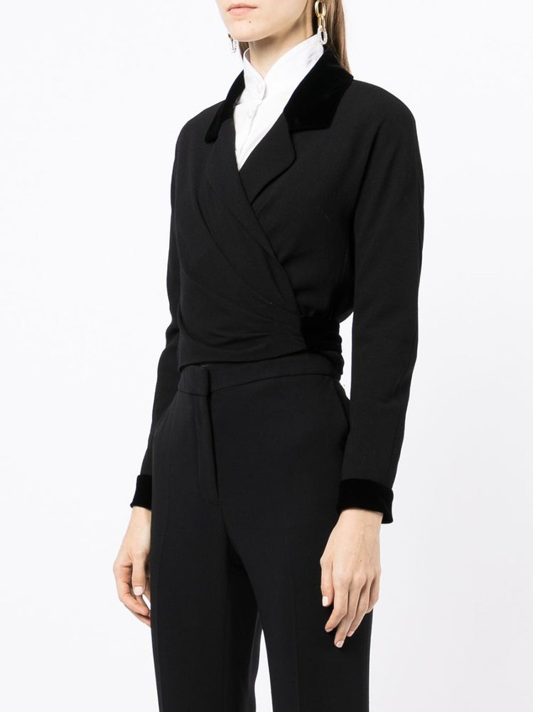 Velvet Trim Cropped Blazer - Rewind Vintage Affairs