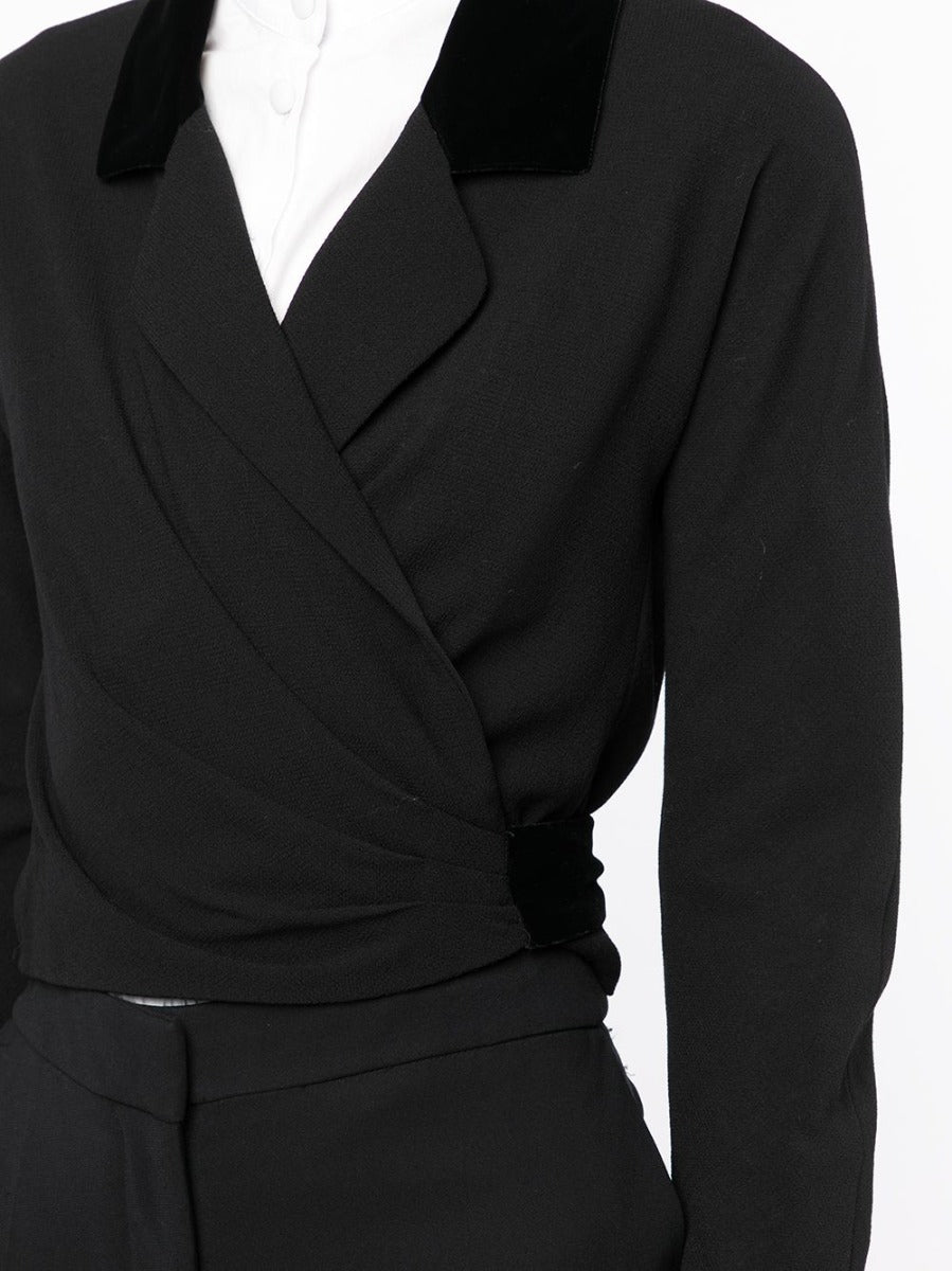 Velvet Trim Cropped Blazer - Rewind Vintage Affairs