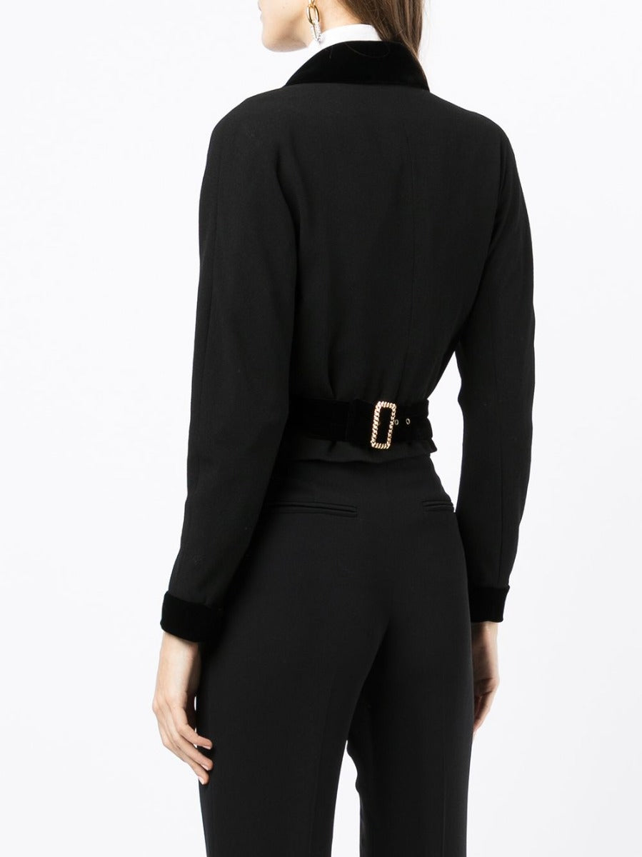 Velvet Trim Cropped Blazer - Rewind Vintage Affairs