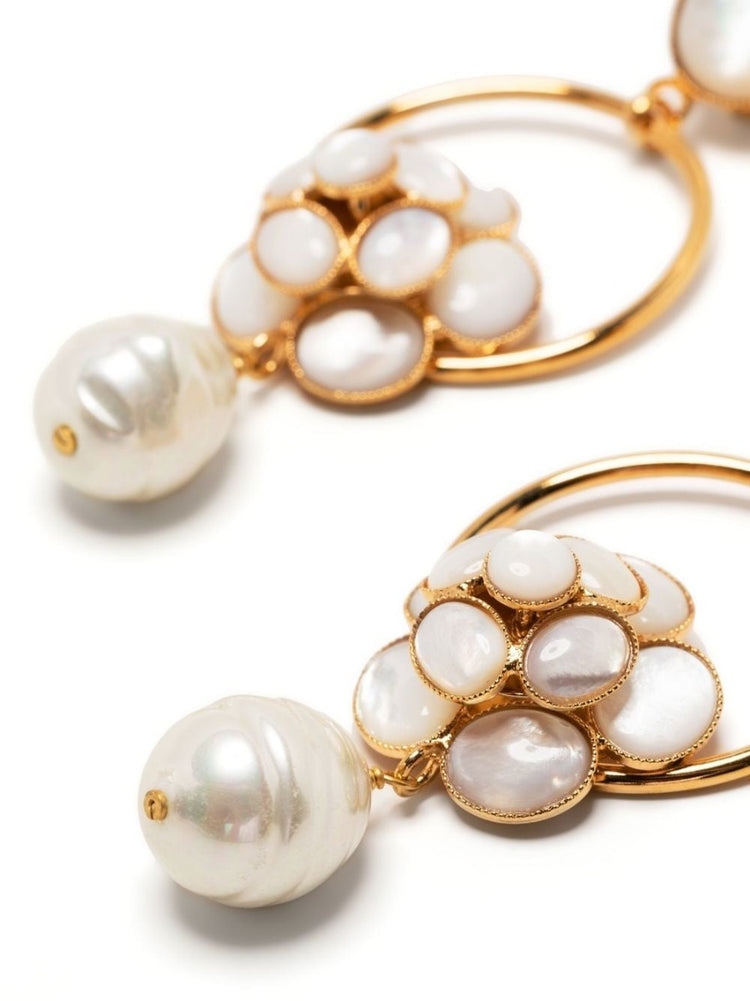 Philippe Ferrandis Pearl Cabochon Gold Clip-on Earrings - Rewind Vintage Affairs