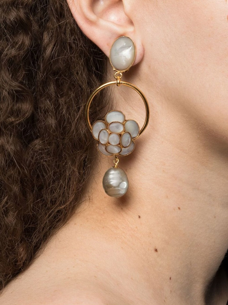 Philippe Ferrandis Pearl Cabochon Gold Clip-on Earrings - Rewind Vintage Affairs