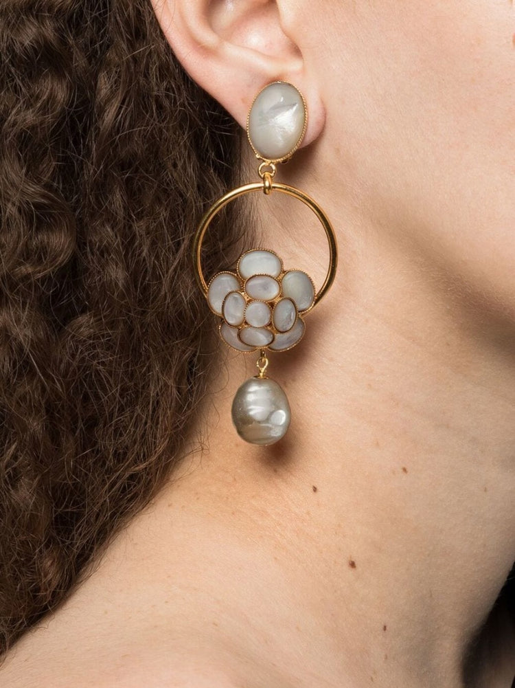 Philippe Ferrandis Pearl Cabochon Gold Clip-on Earrings - Rewind Vintage Affairs