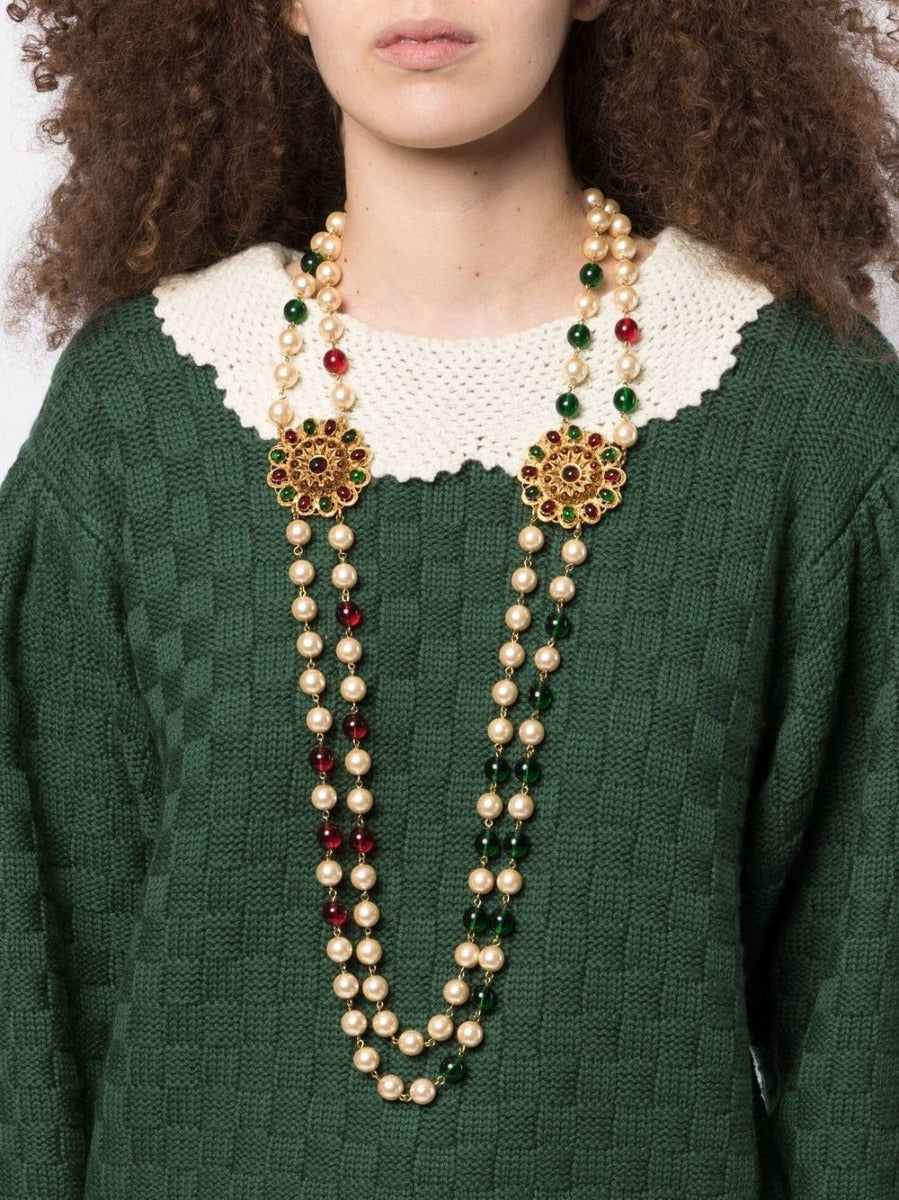 Gripoix Pearl Beaded Floral Necklace - Rewind Vintage Affairs