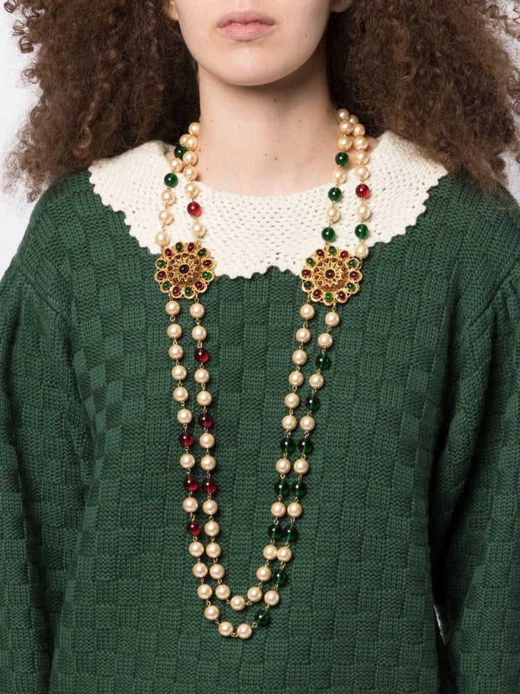 Gripoix Pearl Beaded Floral Necklace - Rewind Vintage Affairs