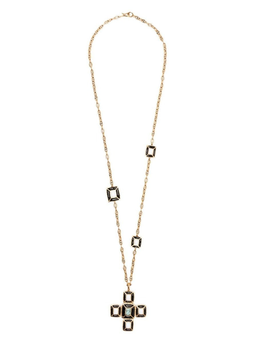 Gripoix Black and White Cross Long Necklace - Rewind Vintage Affairs