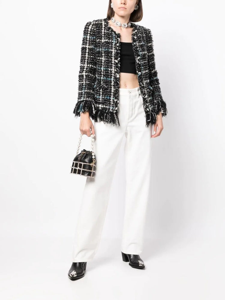 Frayed Tweed Collarless Jacket - Rewind Vintage Affairs