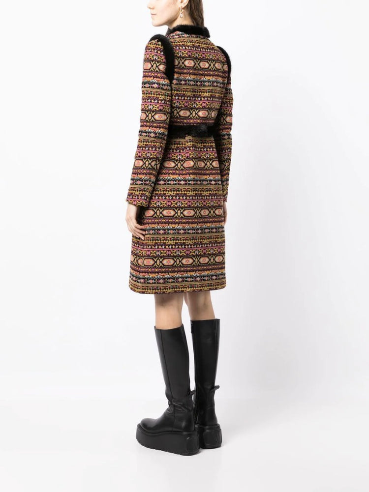 Mink Fur-Trimmed Jacquard Coat - Rewind Vintage Affairs