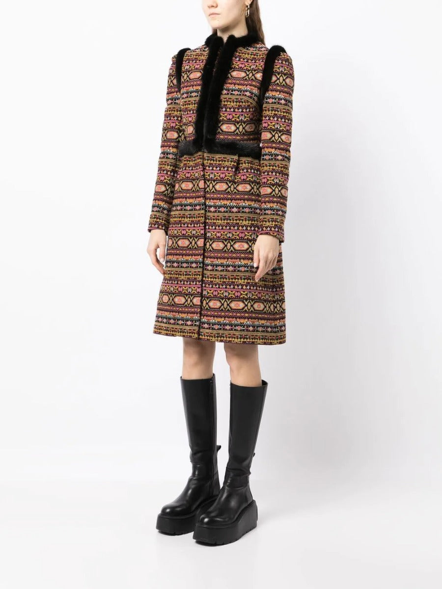Mink Fur-Trimmed Jacquard Coat - Rewind Vintage Affairs