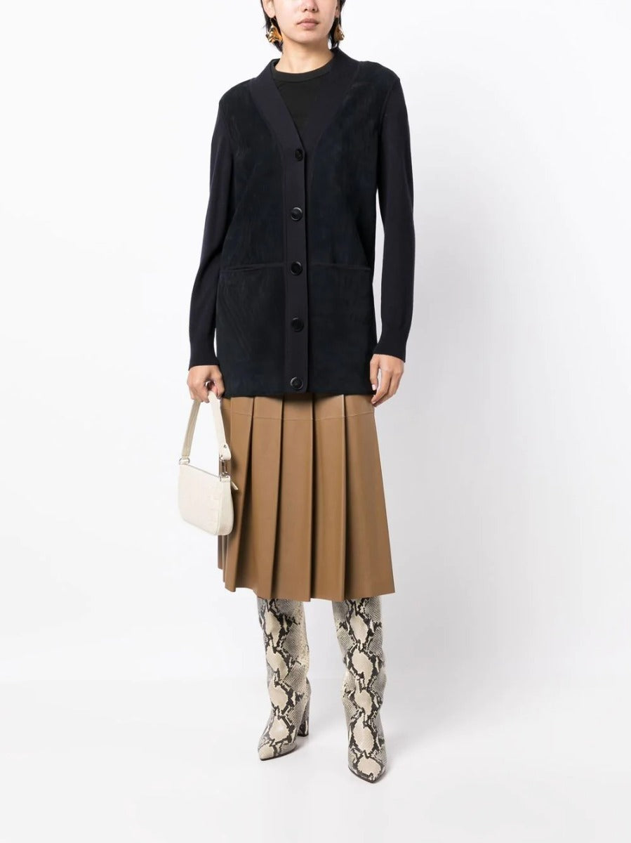 V-neck Suede Navy Cardigan - Rewind Vintage Affairs