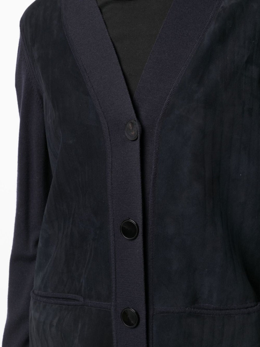 V-neck Suede Navy Cardigan - Rewind Vintage Affairs