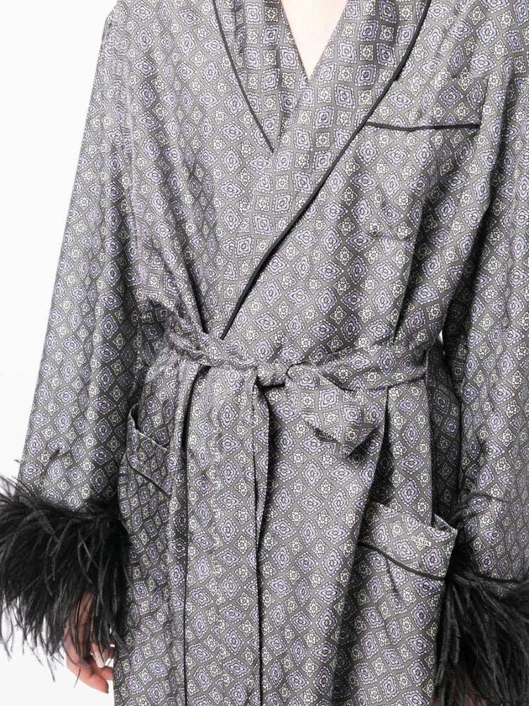 Feather-Detail Silk Robe - Rewind Vintage Affairs