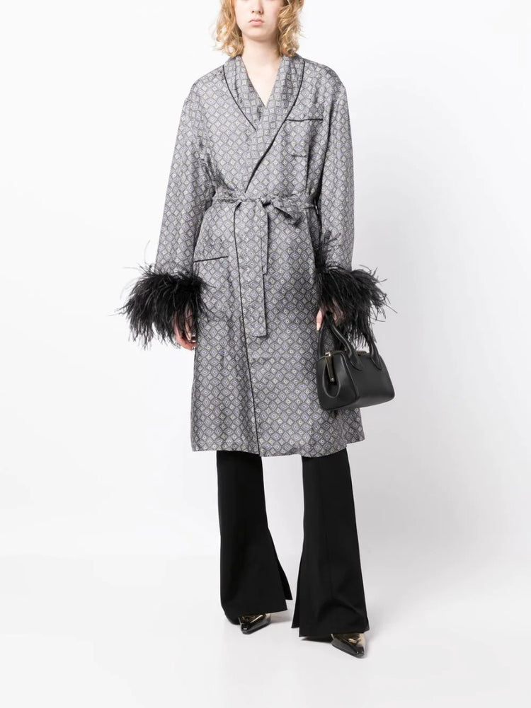 Feather-Detail Silk Robe - Rewind Vintage Affairs